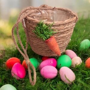 Cute Spring Easter Seagrass Hanging Basket With Carrot